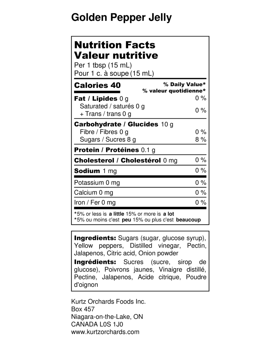 Golden Pepper Jelly Nutritional Information