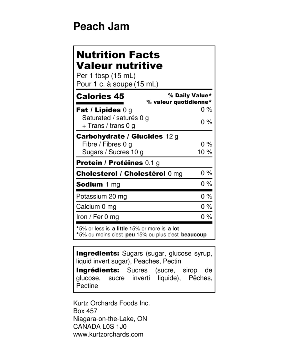 Peach Jam Nutritional Information