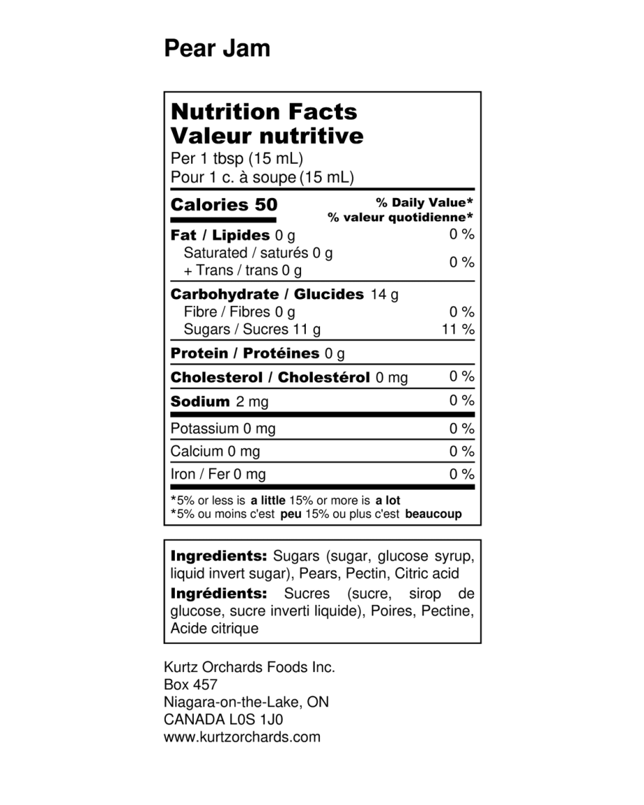 Pear Jam Nutritional Information