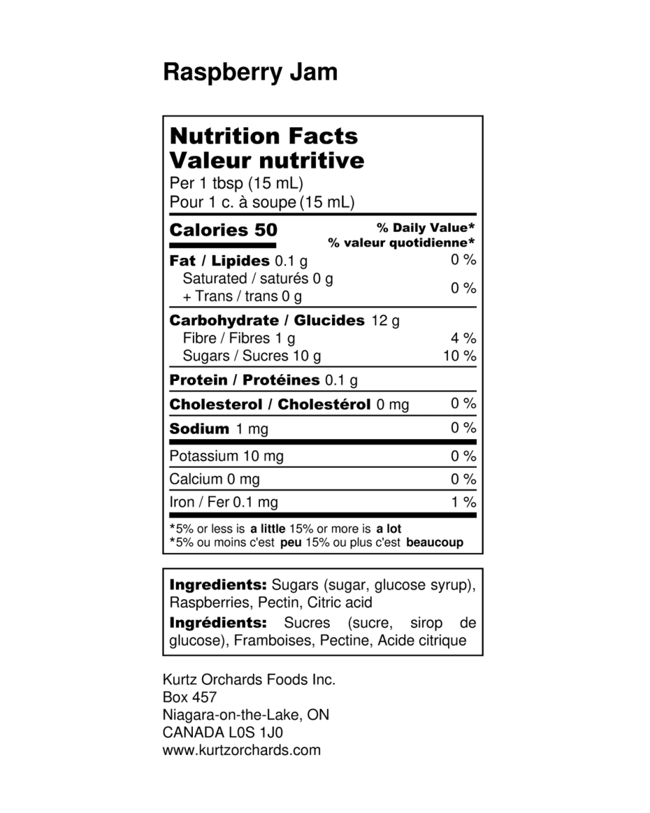 Raspberry Jam Nutritional Information