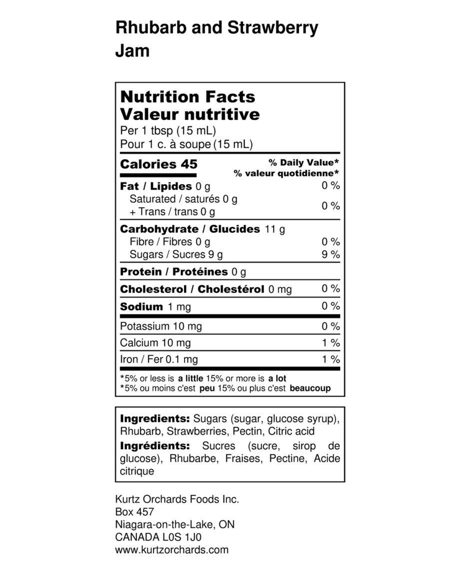 Rhubarb Strawberry Jam Nutritional Information